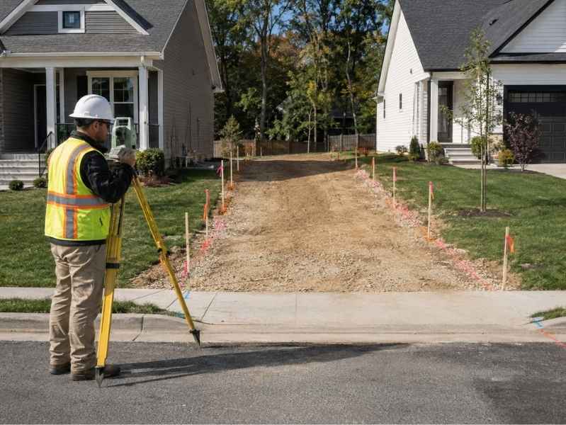Property line survey checks before installing a shared driveway Huntsville Alabama - Huntsville Land Surveying Property line survey checks before installing a shared driveway in Huntsville Alabama